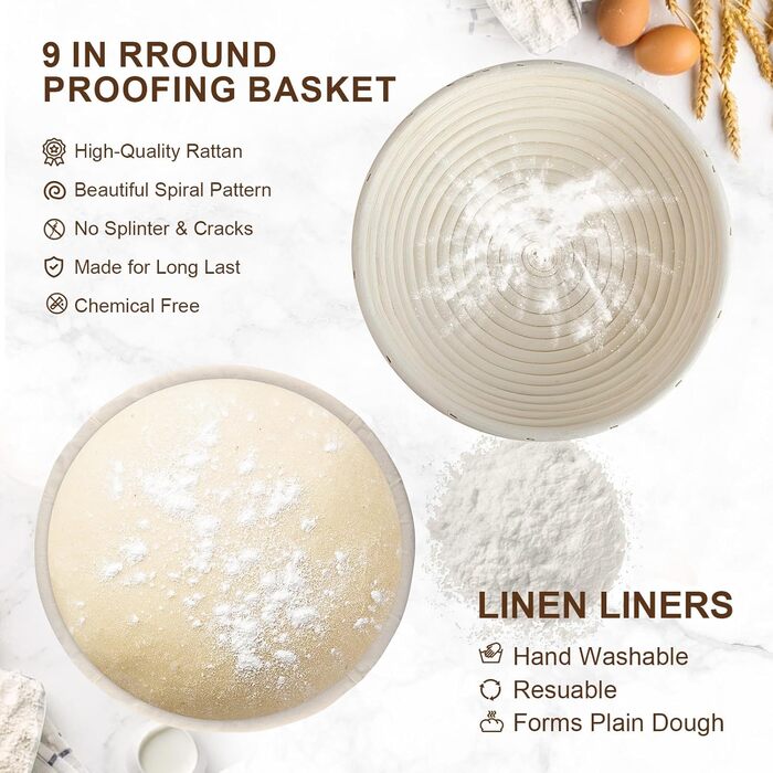 Набір для закваски та випікання хліба: силіконові banneton-кошики (2 шт.), закваска для приготування хліба