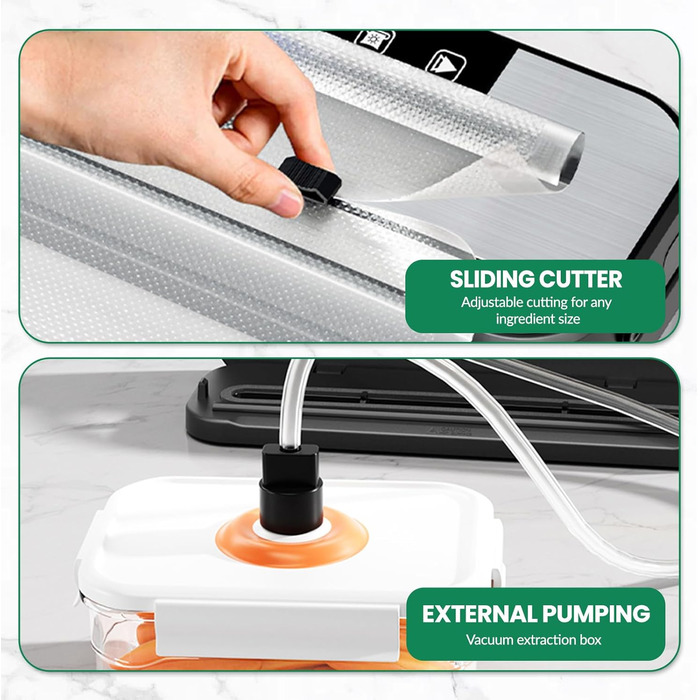 Вакууматор для продуктів 6-в-1, професійний автоматичний вакуумний пакувальник з різаком, цифровим таймером та набором з 50 пакетів і шланга, 75КПа