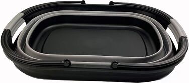 Складний пластиковий кошик для білизни - Овальна ванна/кошик - Складний контейнер для зберігання - Портативний лоток для прання - Компактний кошик для білизни (чорний/сірий сплав), 38L