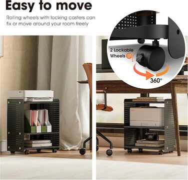 Стіл для принтера Fenge на коліщатках з органайзером та полицями, 45.3x33.5x53.5 см (Чорний)