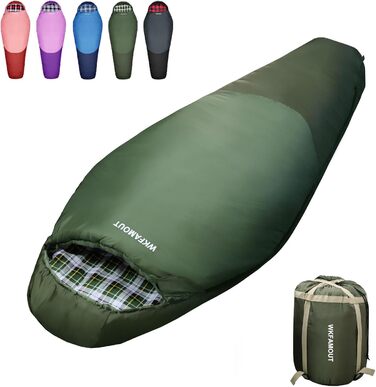 Туристичний спальний мішок WKFAMOUT Flanell 500GSM, -12℃ до 0℃, зимовий, для дорослих і дітей, 3-4 сезони, машінне прання, для кемпінгу та подорожей