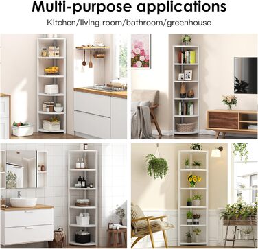 Стеллаж кутовий SoGESFurniture з 6 полицями, стелаж-лесенка, полиця для зберігання, полиця для квітів у вітальню, спальню, офіс, індустріальний дизайн, 34x34x165 см (Білий)