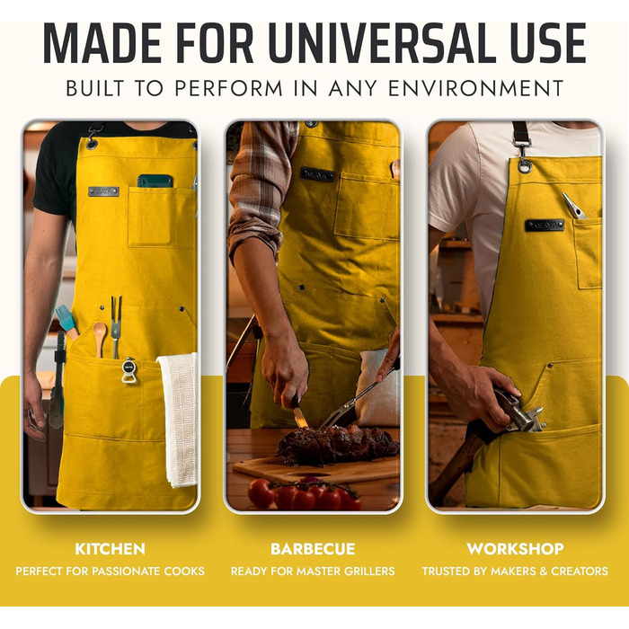 Фартух Asaya для жінок та чоловіків + рушник та відкривачка для пляшок – 284 мл, канвас, жовтий