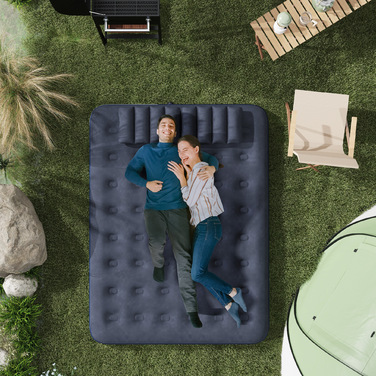 Двоспальний надувний матрац Outsunny Air Bed з ручним насосом і подушкою, синій 203x152x22 см для кемпінгу та гостей