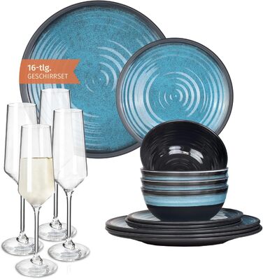 Набір посуду для кемпінгу Stone Design на 4 особи (12 предметів) | Меламін, миється в посудомийній машині | Набір для пікніка | Посуд для кемпінгу