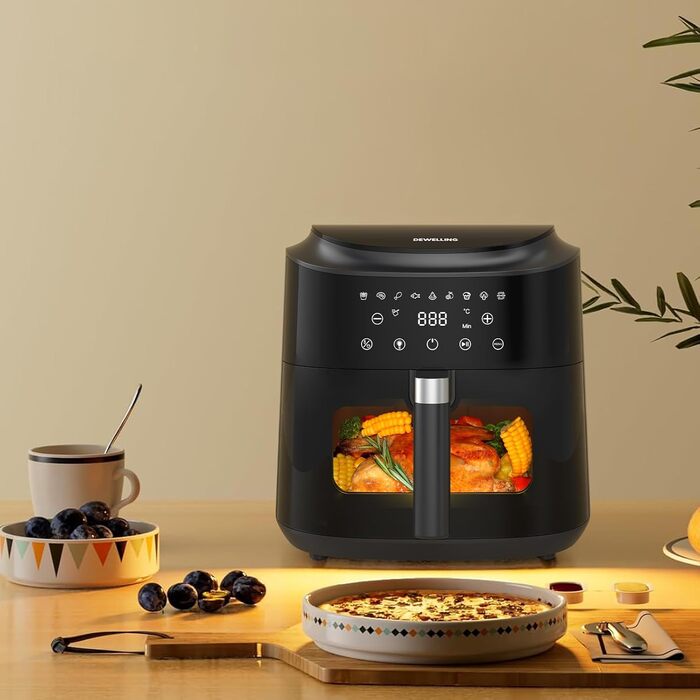 Фритюрниця гарячим повітрям XXL 2350W - Airfryer з 9 програмами, LED дисплеєм, функцією підігріву та металевим корпусом (9L)