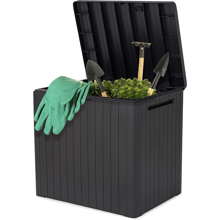 Ящик для зберігання Keter City Box 113л, темно-сірий, з ефектом дерева, 55x44x57.8 см - для балкону та малих площ