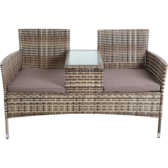 Садові меблі ESTEXO з ротангу: Лавка-диван 2-місна, комплект для саду та балкону, бежево-коричневий