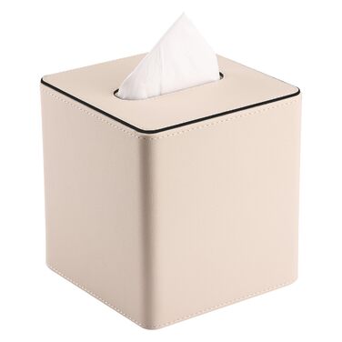 Скріпка для серветок з PU шкіри KingFOM, бежева, квадратна - для офісу, авто, дому