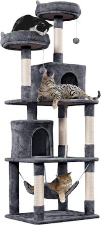 Кігтеточка Yaheetech велика, кігтеточка для кішок Kartzenbaum 179 см, з 2 будиночками для кішок і 2 платформами, меблі для кішок з сизалю стайня, темно-сірого кольору