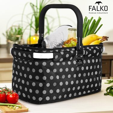 Кошик для покупок Genius 14370 Falko Premium Grey/Dots, 26 л, складний, з кришкою, алюмінієва ручка