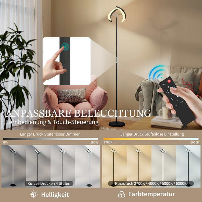 RGB Настільна лампа, з регулюванням яскравості та багатокольоровим підсвічуванням, поворотна, чорного кольору