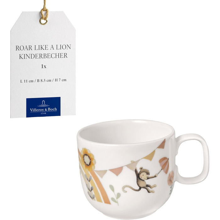 Дитячий набір посуду Villeroy & Boch Boho Kids 'Roar like a lion' (7 предметів), з нержавіючої сталі, для дітей, з мотивом лева та мавпи, преміум-посуд, миється в посудомийній машині, безпечний у мікрохвильовці