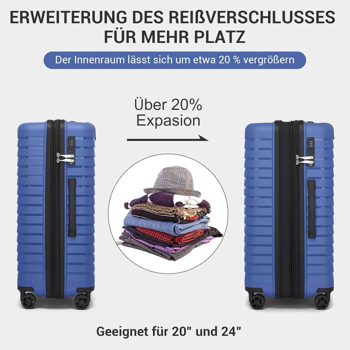 Чохол KONO середнього розміру з жорсткою обшивкою, валіза з 4 колесами, розширювана, легка, з тримачем для напоїв та TSA замком (зелений, L)