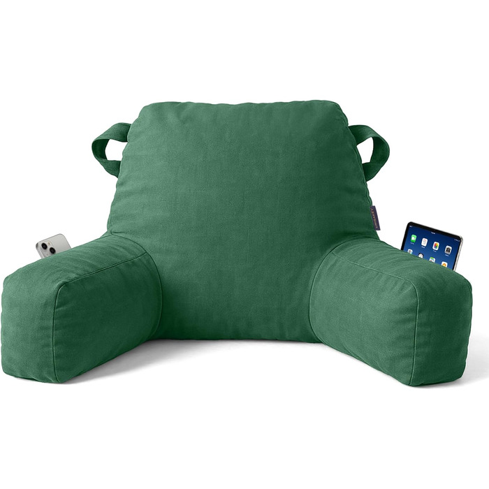 Подушка для читання та відпочинку в ліжку для дорослих, з підлокітниками, зелена
