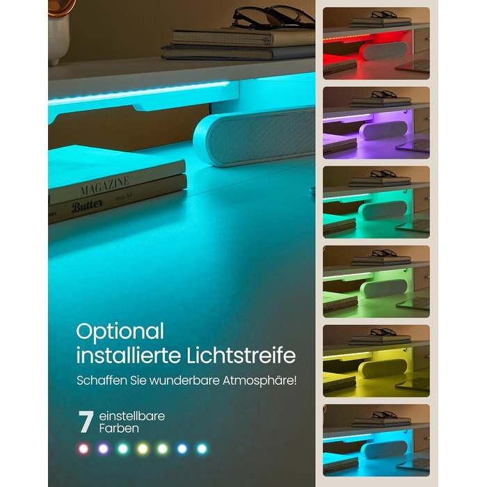 Електричний регульований стіл VASAGLE 120x60 см, білий, з підставкою для монітора, USB-роз'ємами, пам'яттю висоти