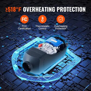 Автономний дизельний опалювач VEVOR 8 кВт, 12V, з LCD-дисплеєм та пультом ДУ, Bluetooth, 0.16-0.62 л/год, оранжевий