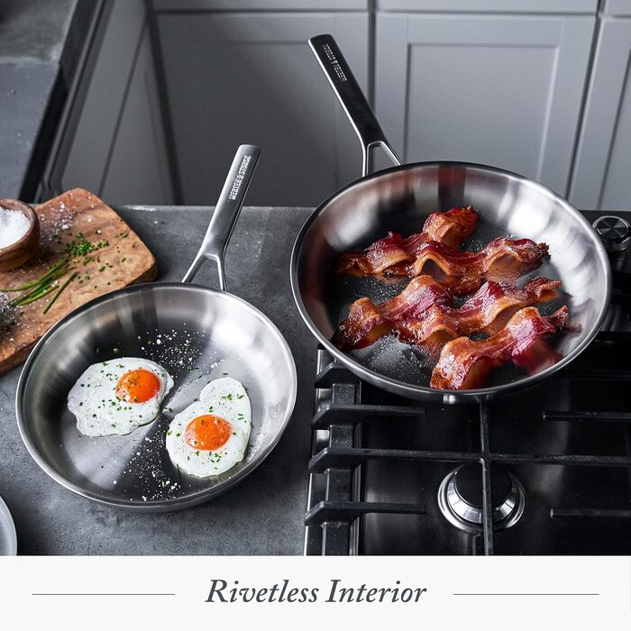 Потрійна сковорода з нержавіючої сталі Merten & Storck (26 см), індукційна, багатошарова, безпечна для духовки, срібна сковорода, 26см