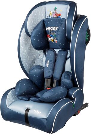 Автокрісло Disney Mickey Mouse з кріпленням ISOFIX для безпеки дитини зростом від 76 до 150 см з Міккі Маусом, Мінні Маус, Дональдом Даком, Плутоном і Гуфі на синьому тлі