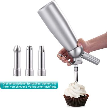 Професійний сифон для збивання вершків з 3 насадками, 500 мл (алюміній)
