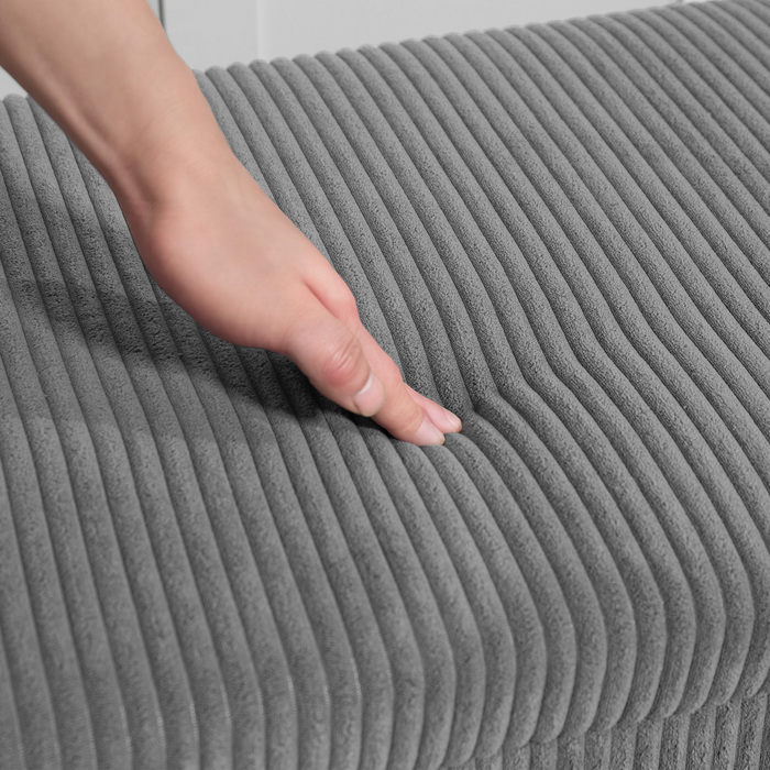 Лавка з місцем для зберігання, м'яка лавка для зберігання, для вітальні, спальні, коридору, обтягнута тканиною з корду, сірого кольору