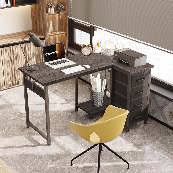 Комп'ютерний кутовий стіл Coleshome 120x70 см з 4 шухлядами, сірий, для офісу/кабінету/спальні