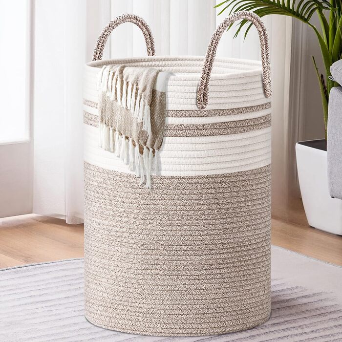 Кошик для білизни 53L з плетеної бавовни з ручками, кошик для зберігання в дитячій кімнаті, плетений для сходищ