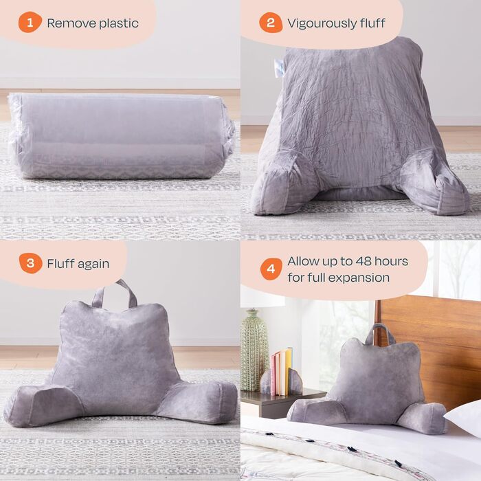 Підлогове крісло-подушка Linenspa з піною з пам'яті, спинка для читання, ігор, перегляду телевізора – крісло-подушка для ліжка з підлокітниками, ідеально для гуртожитків (X-Large, Сірий)