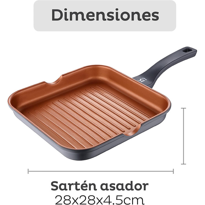 Сковорода-гриль San Ignacio Bronze 28x28 см з антипригарним покриттям, алюміній, для всіх плит