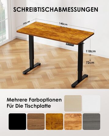 Електричний регульований стіл ErGear 140x70 см з пам'яттю, для дому та офісу, з підключенням, вінтажний, колір дерева