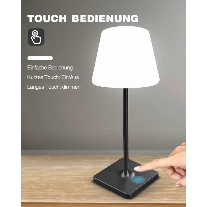 LED настільна лампа Infray з акумулятором, диммування, IP44, для дому та вулиці (чорний)