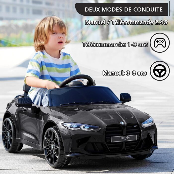 Дитячий електромобіль BMW M4 з ліцензією, 12V, з 2,4G пультом, сигналом, LED-підсвіткою, музикою, швидкість 3 км/год, для дітей від 3 років, чорний