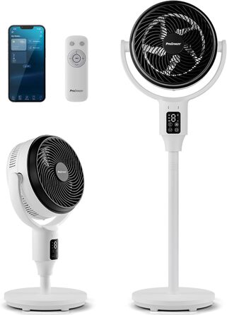 Вентилятор Pro Breeze AirFlo Standventilator: тихий, з пульт, LED-дисплей, 109 см, 2 режими, осциляція, 29 дБ, регулювання висоти, для дому, офісу, спальні, AirFlo WLAN