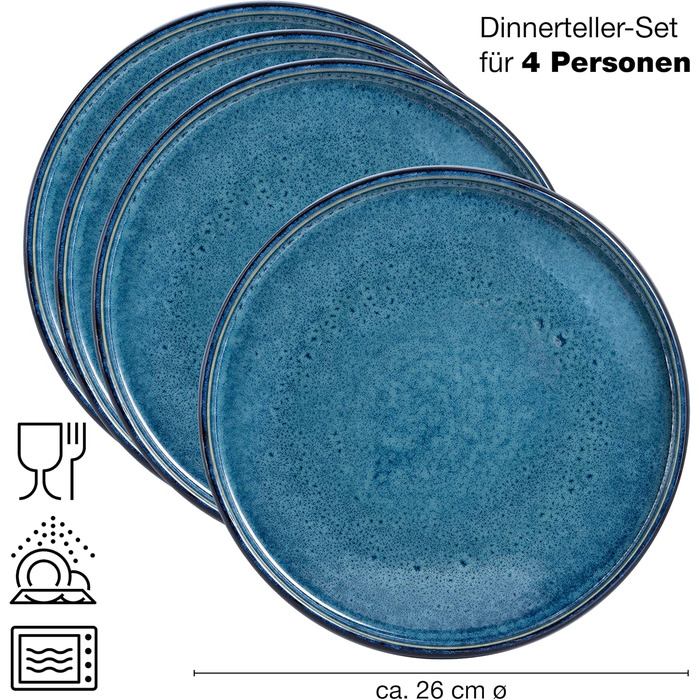 Набір тарілок Moritz & Moritz SOLID, 4 шт., 26 см, кераміка, блакитний колір, для сервірування