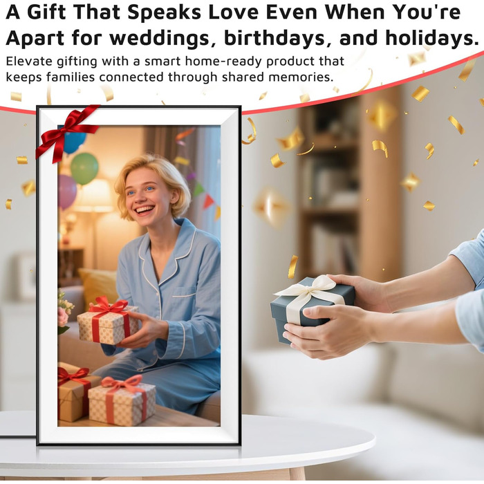 Цифровий фоторамка Hesmor 15.6 дюймів з Wi-Fi, FHD 1920*1080, IPS, сенсорний екран, 32GB, автоповорот, Frameo App