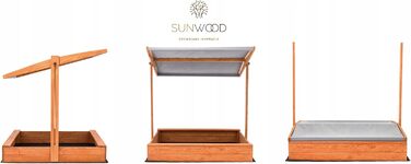 Пісочниця з дахом та сонцезахистом UV 100+, сіра, 100x100 см, з флісовою підкладкою, дерево