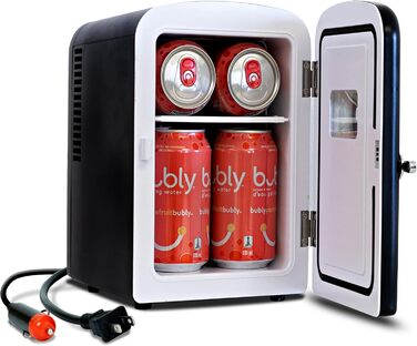 Koolatron Retro Mini Холодильник 4L, 6 доз. для Спальні, Догляду за Шкірою, Їжі, Напоїв, Косметики, Дітей, Дому, Авто та Подорожей, 12V DC, Чорний