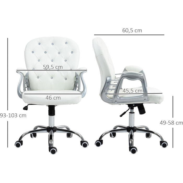 Крісло Vinsetto для дому та офісу: регульоване, обертове, з штучною шкірою, до 120 кг, біле