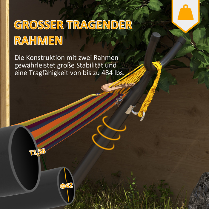 Стійка для гамака, міцна конструкція, стійка до погодних умов, регульована по розміру, 290 см x 120 см x 115 см, чорний