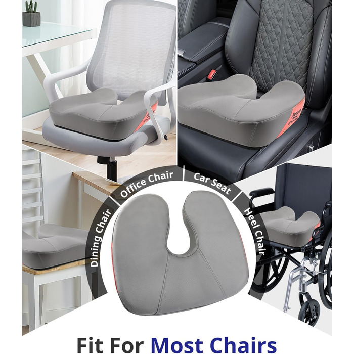 Велике сидіння з піною з пам'яті, ергономічна подушка для офісного крісла для зняття тиску, подушка для полегшення болю в ішіасі з протиковзкими гумовими точками, дихаюча подушка для ігрового крісла (Сірий)