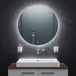Дзеркало для ванної кімнати BR Bringer LED, діаметр 80 см, з підсвічуванням, протизапітнінням, регулюванням яскравості, енергозбереженням, 3 кольори світла, сенсорне керування та функція пам'яті (BRRS201)