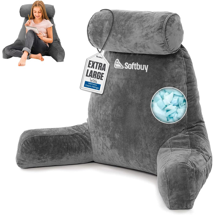 Велике читальне крісло-подушка Softbuy 78,7 см з підголовником, регульована XL-подушка для ліжка, м'яке крісло для дорослих з підлокітниками, ідеально для читання та відпочинку, велике X-Large