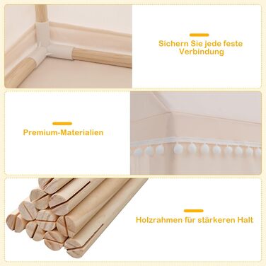 Дитяче намет-ігровий будиночок Dreamade з м'якою дахом та вікнами, дерев'яний каркас, для хлопчиків та дівчаток (Бежевий)