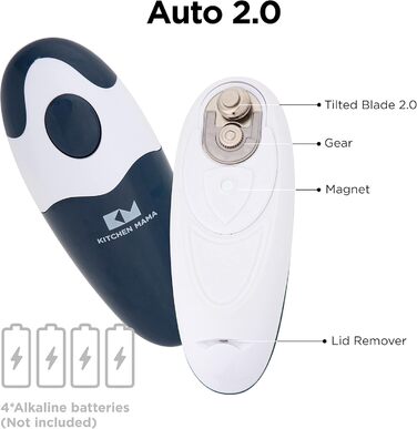 Електричний відкривач банок Kitchen Mama 2.0: Автоматичний, бездротовий, з гладкою кромкою, безпечний (Морський колір)
