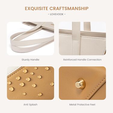 LOVEVOOK Сумка-шоппер з натуральної шкіри, велика, на плечі, для жінок, коричнева (бежево-коричнева, M)