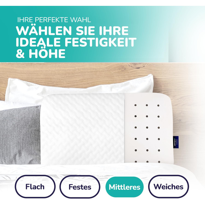 Ортопедична подушка ZenPur для шиї та плечей 40x60x13 см з Memory Foam, сертифікат Oeko-Tex, бежева