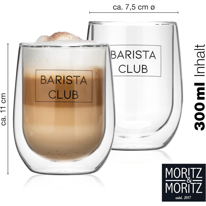 Склянки для кави Moritz & Moritz Barista 2x300 мл з подвійними стінками можна мити в посудомийній машині