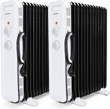 Електричний масляний радіатор Aigostar 2500W з термостатом, 13 ребер, 30м², 3 режими, захист від перекидання та перегріву, мобільний нагрівач, 2 шт.