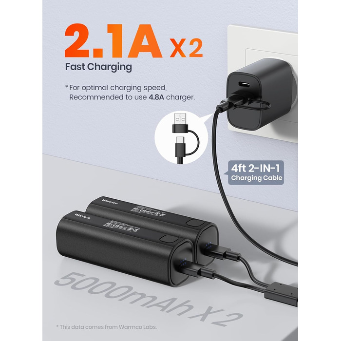 Електричний грілка для рук Warmco 2 шт., 10000mAh, USB Powerbank, 3 рівні нагріву, для чоловіків та жінок, Outdoor, Гольф, кемпінг, чорний