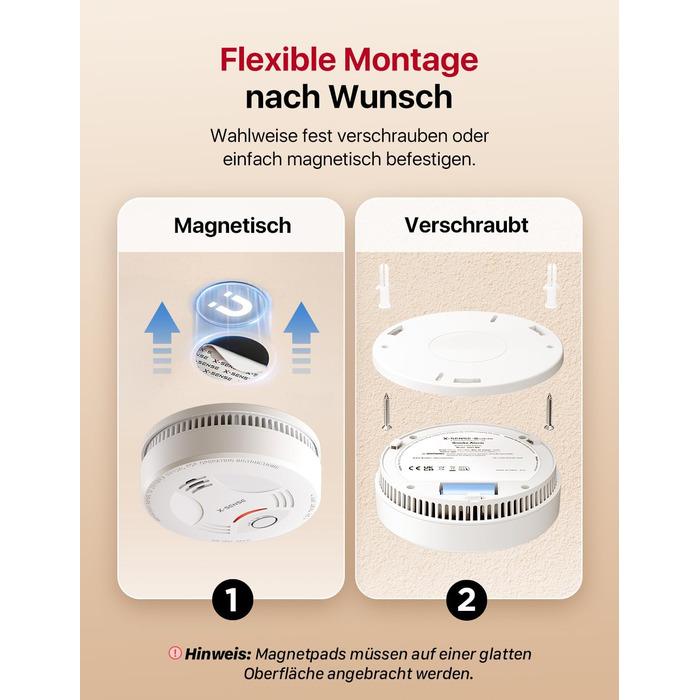 X-Sense Розумний димовий сповіщувач Wi-Fi з магнітною кріпленням, сертифікований EN 14604, мережевий димовий сповіщувач, керування через додаток, з базовою станцією SBS50, бездротовий димовий сповіщувач, SD11-MR61, комплект з 6 шт. білий